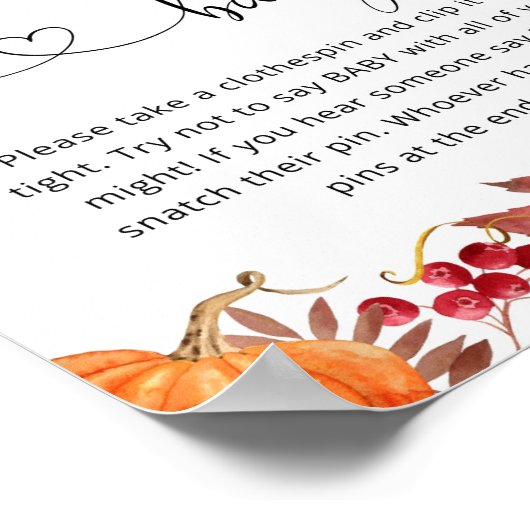 Herfst pompoen Zeg geen baby Poster (Hoek)