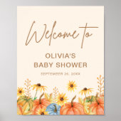 Herfst Pompoen Zonnebloem Baby shower welkomstbord Poster (Voorkant)