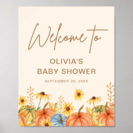 Herfst Pompoen Zonnebloem Baby Shower welkomstbord Poster