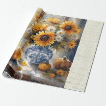 Herfst Pompoen Zonnebloem Bloem Blauw Wit Decoupag