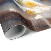 Herfst Pompoen Zonnebloem Bloem Blauw Wit Decoupag Cadeaupapier (Rol Hoek)