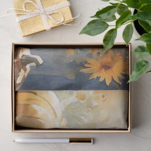 Herfst Pompoen Zonnebloem Bloem Blauw Wit Decoupag Tissuepapier (Geschenk)