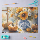 Herfst Pompoen Zonnebloem Bloem Blauw Wit Decoupag Tissuepapier (Craft)