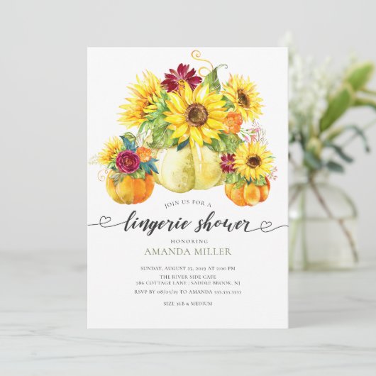 Herfst Pompoen Zonnebloem Bruids Lingerie Douche Kaart (Staand voorkant)