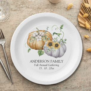 Herfst Pompoen Zonnebloem en Katoen Bloemen Papieren Bordje