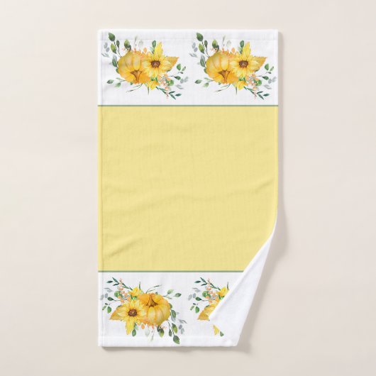 Herfst pompoen, zonnebloemen en groen bad handdoek (Handdoek)