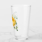 Herfst pompoen, zonnebloemen en groen glas (Links)