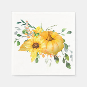 Herfst pompoen, zonnebloemen en groen servet