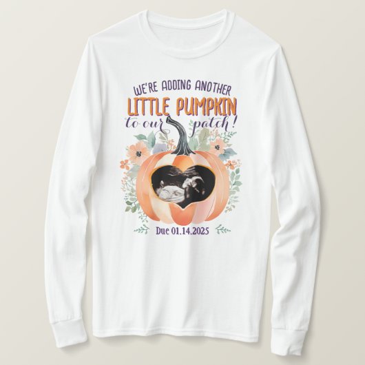 Herfst pompoen zwangerschapsaankondiging echografi t-shirt (Design voorkant)