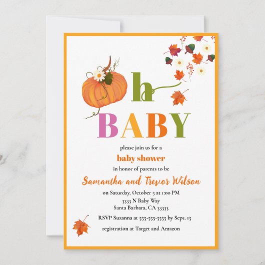 Herfst Pompoenbloemen Baby shower Uitnodiging (Voorkant)