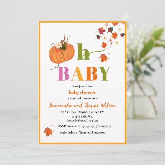Herfst Pompoenbloemen Baby shower Uitnodiging (Staand voorkant)