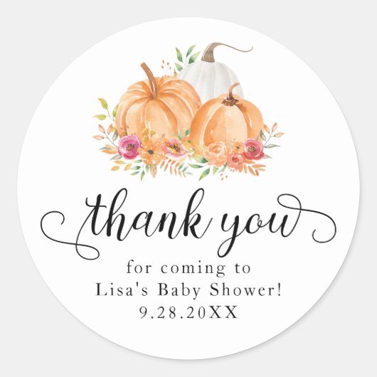 Herfst pompoenen Baby shower dank u Stickers (Voorkant)