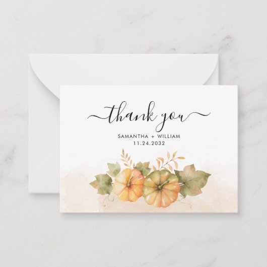 Herfst pompoenen bladeren bruiloft dank u kaart notitiekaartje (Voorkant)