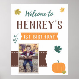 Herfst Pompoenen & Bladeren Foto Verjaardag Welkom Poster