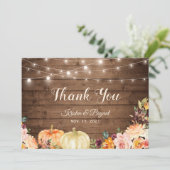 Herfst pompoenen bloem slingerlichten bedankkaart (Staand voorkant)