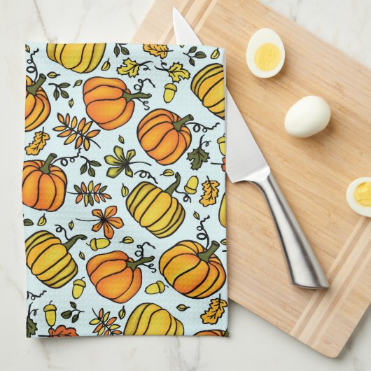 Herfst pompoenen boarder Happy Thanksgiving Theedoek (Quarter Fold)