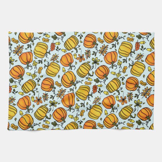 Herfst pompoenen boarder Happy Thanksgiving Theedoek (Horizontaal)