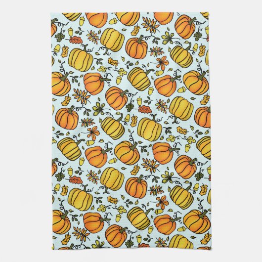 Herfst pompoenen boarder Happy Thanksgiving Theedoek (Verticaal)