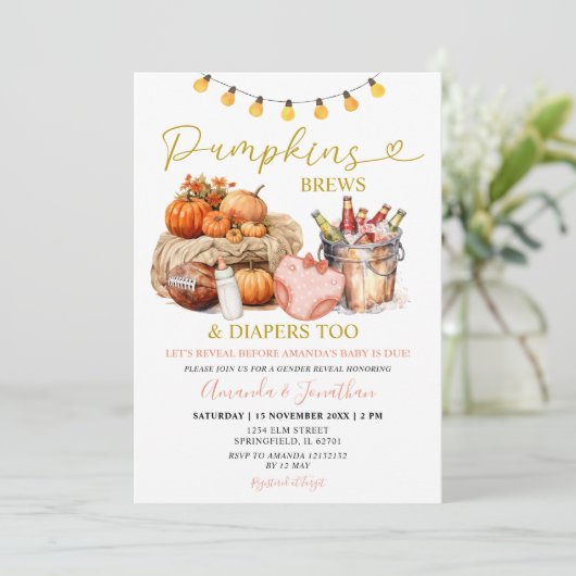 Herfst Pompoenen Brouwen Luiers Meisje Geslacht On Kaart (Staand voorkant)