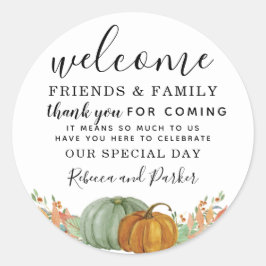 Herfst pompoenen Bruiloft Welkom gunst dank u Ronde Sticker