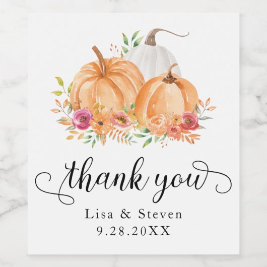 Herfst pompoenen dank u bruiloft wijn etiket (Enkel label)