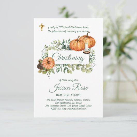 Herfst Pompoenen Doop Uitnodiging Doopsel (Staand voorkant)