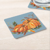 Herfst pompoenen Dusty Blue Kartonnen Onderzetters (Schuin)