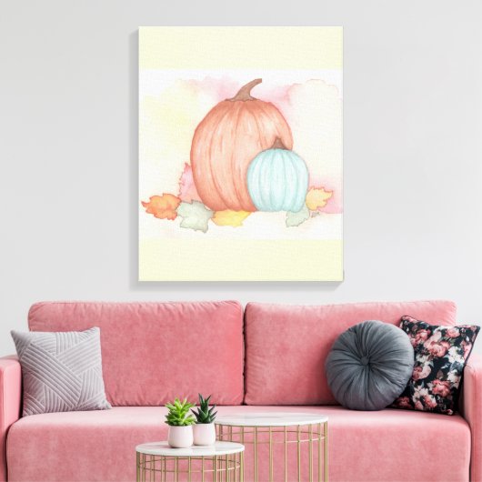 Herfst Pompoenen en bladeren Canvas Afdruk (Insitu (Woonkamer))