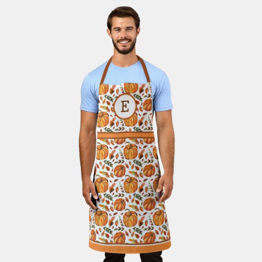 Herfst pompoenen en bladeren monogram schort (Gedragen)