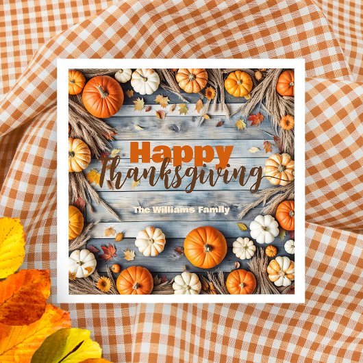 Herfst pompoenen en bladeren op houten Thanksgivin Servet