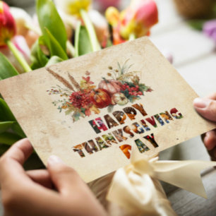 Herfst Pompoenen en Bladeren Prettig Thanksgivingd Feestdagenkaart