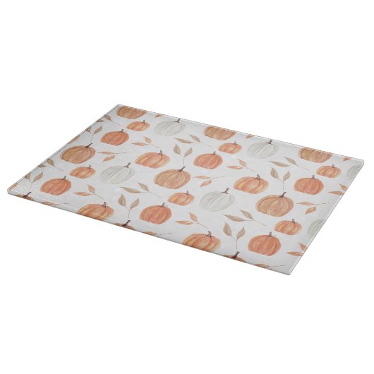 Herfst pompoenen en bladeren snijplank (Hoek)