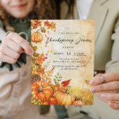 Herfst Pompoenen en bladeren Thanksgiving Diner Kaart