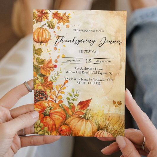 Herfst Pompoenen en bladeren Thanksgiving Diner Kaart