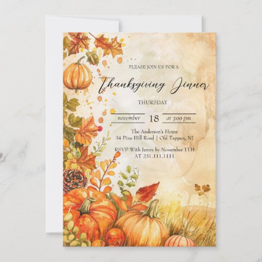 Herfst Pompoenen en bladeren Thanksgiving Diner Kaart (Voorkant)