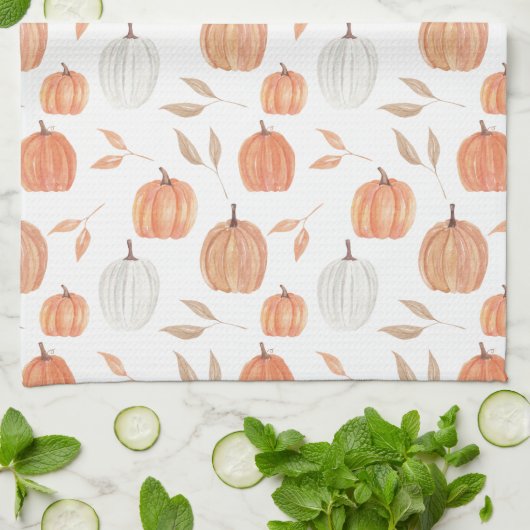 Herfst pompoenen en bladeren theedoek (Gevouwen)