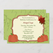 Herfst pompoenen en bladeren verjaardag uitnodigin kaart (Voorkant / Achterkant)