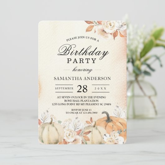 Herfst pompoenen en bloemen in landelijke stijl kaart (Staand voorkant)