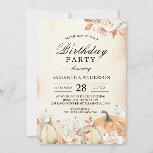 Herfst pompoenen en bloemen in landelijke stijl kaart (Voorkant)