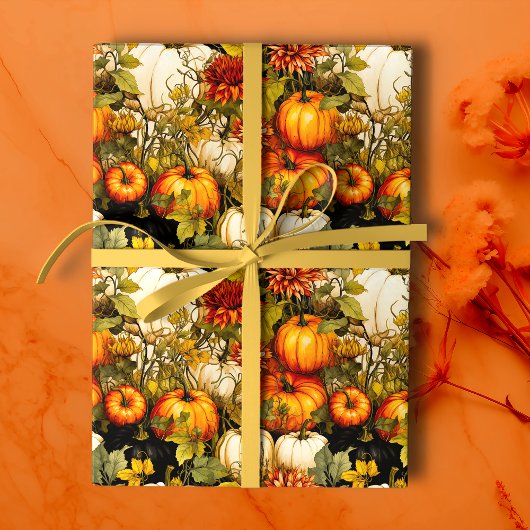 Herfst pompoenen en bloemen inpakpapier vel
