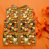 Herfst pompoenen en bloemen inpakpapier vel