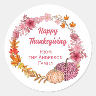 Herfst pompoenen en bloemen, spuiten ronde sticker