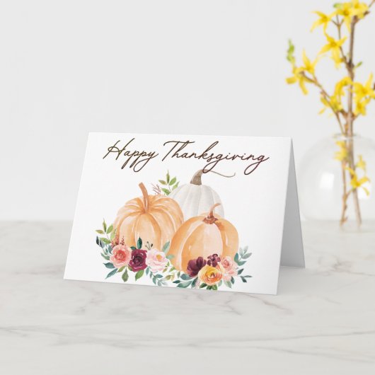 Herfst Pompoenen en Boho Bloemen Groet Kaart (Gele Bloem)