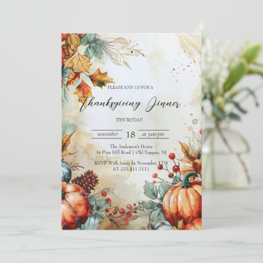 Herfst pompoenen en dennenappels Thanksgiving Kaart (Staand voorkant)