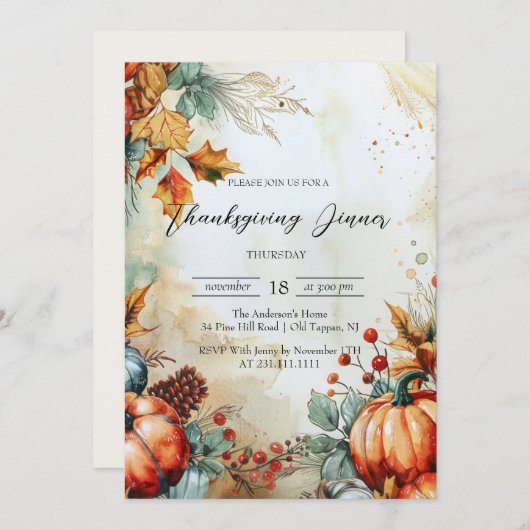Herfst pompoenen en dennenappels Thanksgiving Kaart (Voorkant / Achterkant)