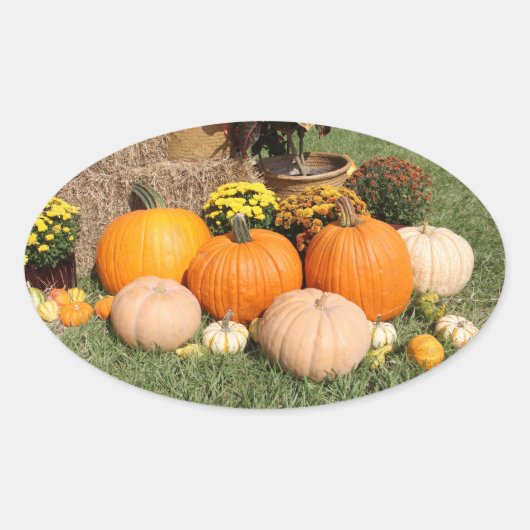 Herfst pompoenen en mama's ovale sticker (Voorkant)