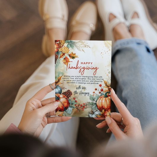 Herfst pompoenen en Pine Cones Thanksgiving Custom Feestdagenkaart
