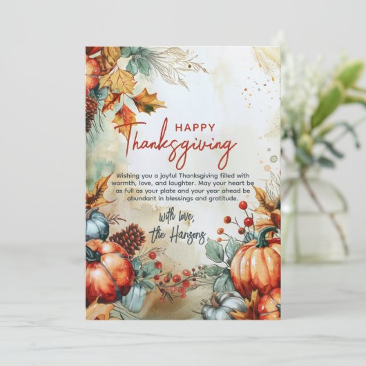 Herfst pompoenen en Pine Cones Thanksgiving Custom Feestdagenkaart (Staand voorkant)