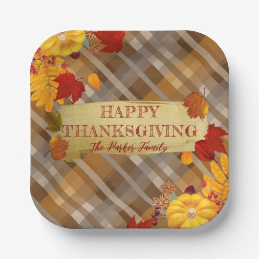 Herfst pompoenen en pompen op betonnen Thanksgivin Papieren Bordje (Voorkant)