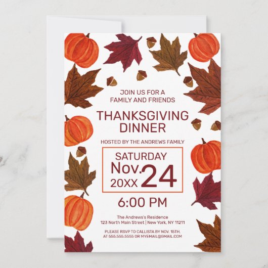 Herfst pompoenen esdoorn verlaat Waterverf Thanksg Kaart (Voorkant)